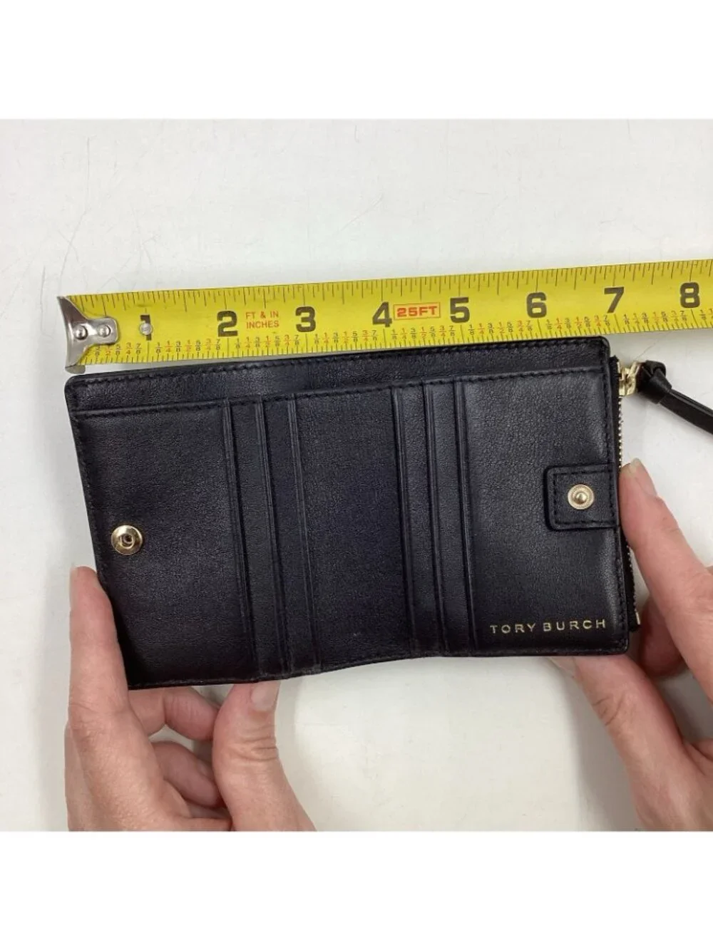 Tory Burch Robinson Mini Wallet Tortoise Patent Leather Bi-Fold Zip Pocket
